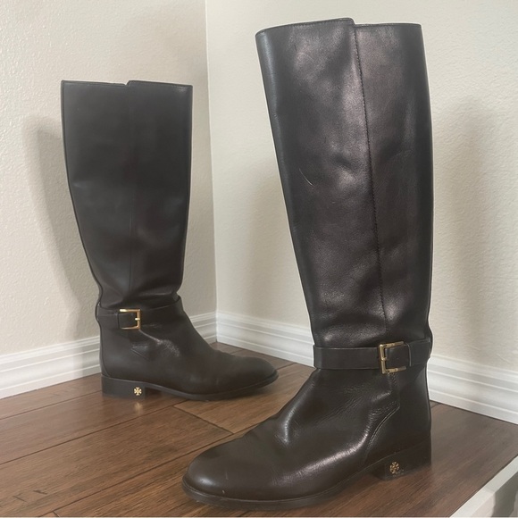 Tory Burch boots black leather knee high zip up boots tall boots fall boots - Picture 16 of 16